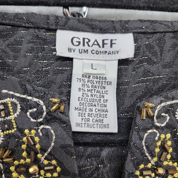Vintage Graff Beaded Embroidered Tie Rope Belted Tunic Top Size L Black Gold - Picture 7 of 12